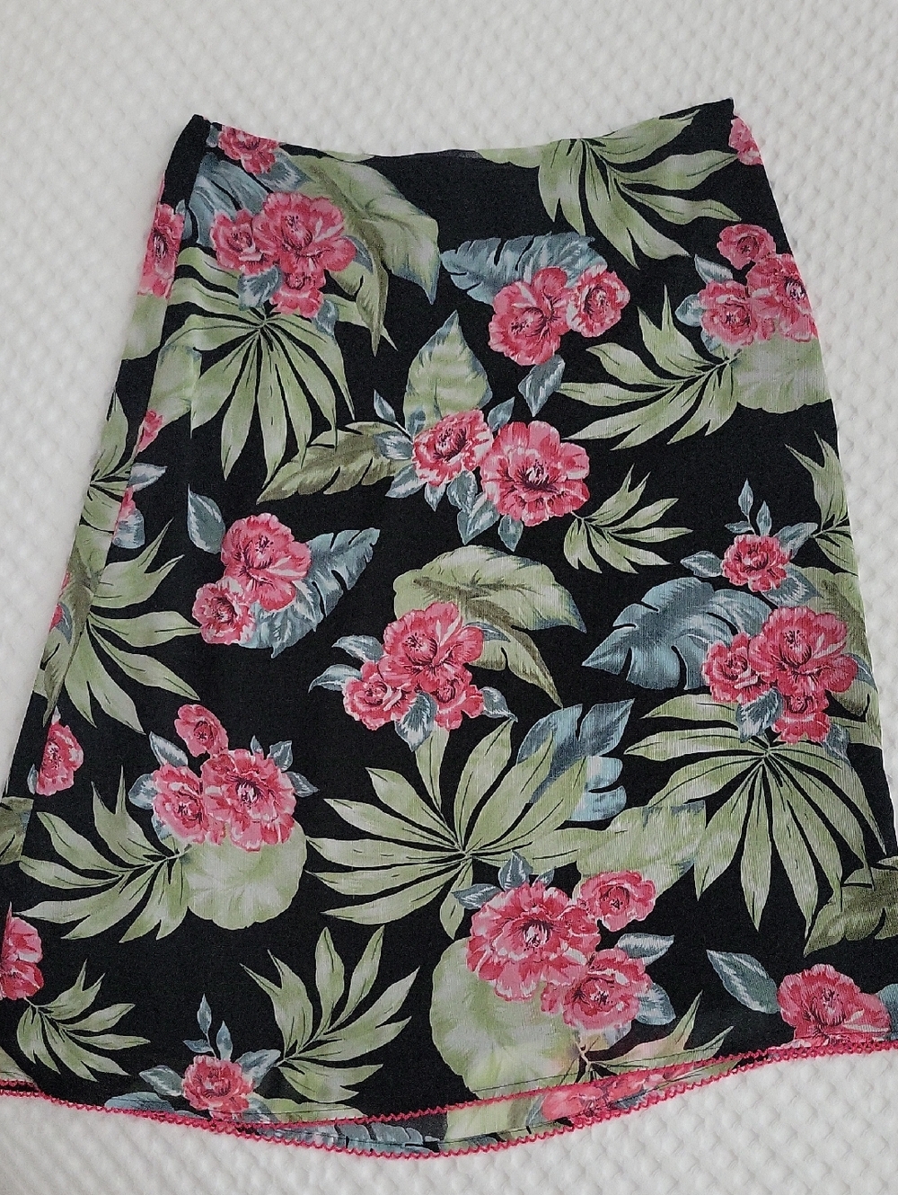 Black Floral A-Line Skirt with Pink Flowers, Fully Lined, Size 10
